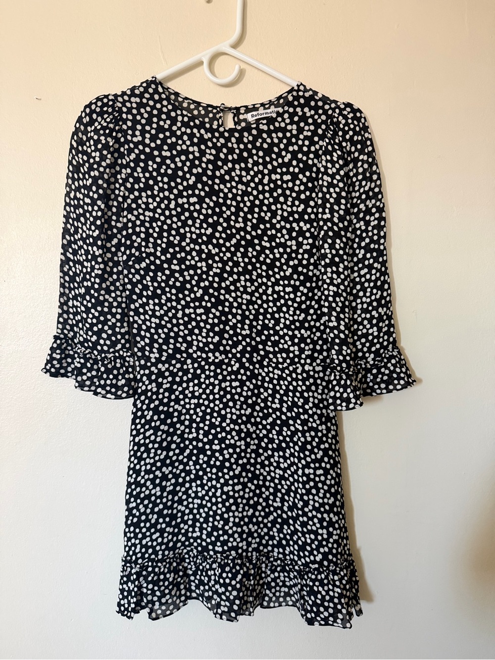 Black & White Polka Dot Ruffle Mini Dress